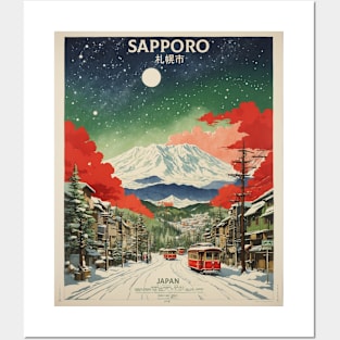 Sapporo Japan Starry Night Vintage Poster Tourism Posters and Art